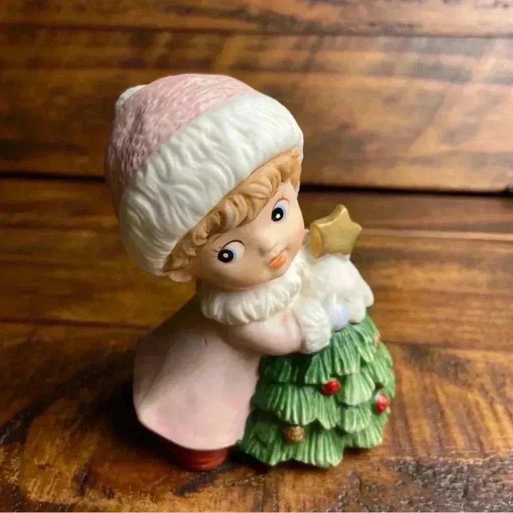 Vintage Homco Porcelain Hand Painted Figurine Girl with Christmas Tree